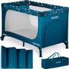 Ricokids Lettino da viaggio per bambini con materasso, pieghevole, 125 x 65 x 78 cm, blu scuro con stelle