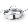 HOMICHEF Padella in acciaio inox NICKELFREE lucidata a specchio da 2,8 L/ 24 CM con coperchio in vetro (Whole-Clad a 3 strati)