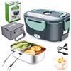 Budth 80W Scaldavivande Elettrico, Scaldavivande Portatile per Auto e Casa, Contenitore Rimovibile in Acciaio Inossidabile 304, Forchetta e Cucchiaio SS e Borsa Per il Trasporto (Grigio+Verde)