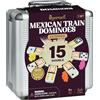 Queensell Set di domino del treno messicano doppio 15 - Set domino per adulti e famiglia, treno messicano doppio 15 dominota con puntini colorati - 136 mattoni, 9 trazioni, pezzo centrale in legno