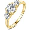 JewelryPalace 1ct Classico Anello a Tre Pietre Argento con Cubica Zirconia, Anelli Dorati Donna 925 con Pietra a Taglio Rotondo, Fede Nuziale in Oro Anello Matrimonio Set Gioielli Donna 7