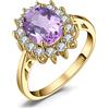 JewelryPalace Kate Middleton Anello Halo Argento 925 Con Naturale Ametista Viola, Principessa Diana William Anelli Dorati Con Pietra Ovale, Fedina Zirconi in Oro Set Gioielli Donna