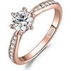 JewelryPalace 0.5ct Classico Anello Solitario Donna Argento 925 con Creato Moissanite, Diamante Simulato Anelli con Pietre Laterali, Semplice Fedine Fidanzamento in Oro Rosa Set Gioielli Donna 14.5