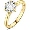 JewelryPalace 2ct Classico Anello Solitario Donna Argento 925 con Cubica Zirconia, Diamante Simulato Anelli Dorati con Pietra Rotonda, Semplice Fedine Fidanzamento in Oro Set Gioielli Donna 22