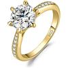 JewelryPalace 2ct Classico Anello Solitario Donna Argento 925 con Cubica Zirconia, Diamante Simulato Anelli Dorati con Pietre Laterali, Semplice Fedine Fidanzamento in Oro Set Gioielli Donna 16