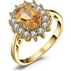 JewelryPalace Kate Middleton Anello Halo Argento 925 Con Naturale Citrino Arancione, Principessa Diana William Anelli Dorati Con Pietra Ovale, Fedina Zirconi in Oro Set Gioielli Donna 17