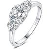 JewelryPalace Anello a Tre Pietre Donna Argento 925 Con Cubica Zirconia, Pietra a Taglio Rotondo, Fede Nuziale Matrimonio Set Gioielli 7