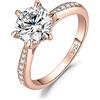 JewelryPalace 2ct Classico Anello Solitario Donna Argento 925 con Cubica Zirconia, Diamante Simulato Anelli con Pietre Laterali, Semplice Fedine Fidanzamento in Oro Rosa Set Gioielli Donna 9.5