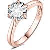 JewelryPalace 2ct Classico Anello Solitario Donna Argento 925 con Cubica Zirconia, Diamante Simulato Anelli con Pietra Rotonda, Semplice Fedine Fidanzamento in Oro Rosa Set Gioielli Donna 19.5