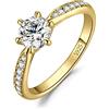 JewelryPalace 0.5ct Classico Anello Solitario Donna Argento 925 con Creato Moissanite, Diamante Simulato Anelli Dorati con Pietre Laterali, Semplice Fedine Fidanzamento in Oro Set Gioielli Donna 9.5