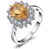 JewelryPalace Kate Middleton Anello Halo Donna Argento 925 Con Naturale Citrino Arancione, Principessa Diana William Anelli Con Pietra Ovale, Fedina Zirconi in Argento Set Gioielli 19.5