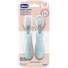 CHICCO POSATINE INOX 18M+ AZZURRO - SET FORCHETTA E CUCCHIAIO - ARTICOLO PER L'INFANZIA