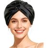 Bodiiwuliu Cuffia in Seta per Dormire, 100% Seta di Gelso Cappello da Notte per Cura dei Capelli, 22 Momme Doppio Strato per Donna per Capelli Lunghi o Ricci, Giorno e Notte(Nero)