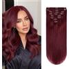 YILITE Extension con clip in veri capelli umani, 40,6 cm, extension con clip, doppia trama, invisibili, setose, colore vino rosso #99j, 120 g, 8 pezzi