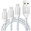 BIBTIM Cavo dati Micro USB, [3 pezzi, 3M] Cavo da USB-A a Micro USB Cavo di trasmissione dati intrecciato in nylon e cavo di ricarica rapida per Samsung S7 S6 S5 A10, Sony, HTC, LG, Nokia, Kindle ECC.