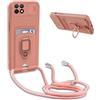 YFSYLL Cover Compatibile con Samsung Galaxy A22 5G con Cordino,Custodia con Cordino Silicone Cover,Protezione Fotocamera,360°Anello Supporto,Porta Carte,Pink
