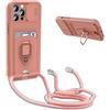 YFSYLL Cover Compatibile con iPhone 12 Pro Max con Cordino,Custodia con Cordino Silicone Cover,Protezione Fotocamera,360°Anello Supporto,Porta Carte,Pink