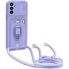 YFSYLL Cover Compatibile con Samsung Galaxy S24+ / S24 Plus 5G con Cordino,Custodia con Cordino Silicone Cover,Protezione Fotocamera,360°Anello Supporto,Porta Carte,Viola