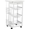 Easycomfort Carrello Isola da Cucina Salvaspazio in Legno di Pino, Carrello Portavivande con 4 Ruote Cassetto 3 Cesti Estraibili Portafrutta, Bianco