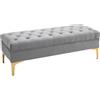 Easycomfort Panca Imbottita Fondoletto in Tessuto Vellutato e Base in Metallo Dorato, 118x45x42cm, Grigio