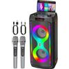 JAPOUCA Macchina per karaoke per adulti, altoparlante Bluetooth portatile con 2 microfoni wireless, sistema PA con luci da discoteca per grandi feste, all'aperto, supporta USB/TF/REC/AUX