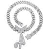 HALUKAKAH Platino Placcato Oro Bianco Collana con Ciondolo per Uomo e Donna - Oltre 1000 Diamanti - Catena a Maglie Cubane - Ciondolo con Lettera A Iniziale Farfalla 3D -Idea Regalo per I Propri Cari