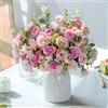 LESING Rosa artificiale in seta con vaso fiori finti per matrimoni, bouquet di fiori, per casa, ufficio, feste, decorazione da tavola (rosa)