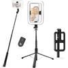 NEEWER BASICS 10W Luce Selfie con Treppiede, LED Ring Light Quadrato da 1200mAh, 72" Selfie Stick Porta Telefono Compatibile con iPhone, CRI90 3 Modalità Telecomando per Video Vlog di Viaggio, NL100B