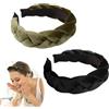 MxyVrix 2 pcs Cerchietto per Capelli in Velluto Intrecciato, Largo, Fascia vintage da donna, Imbottito, Moda per Donne e Ragazze Uso quotidiano (Verde, Nero)