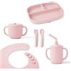 Ergobaby Set di stoviglie Deluxe per neonati e bambini a partire da 6 mesi, set pappa per bambini con 2 tazze, vassoio, bavaglino e posate, senza BPA, PVC e ftalati, Blush Pink