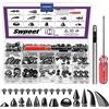 Swpeet 96 Set 12 Stili Punte e Borchie Metalliche Forma Mista Nero Pistola Vite Posteriore Borchie a Cono Proiettile e Punte Rivetti in Pelle Kit con Strumenti di Installazione per Fai da Te