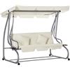 Outsunny Dondolo Letto da Giardino 3 Posti con Tetto Regolabile e 2 Portabicchieri, 200x120x164 cm, Crema|Aosom