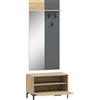 HOMCOM Set appendiabiti per ingresso, con panca scarpiera, specchio, 3 ganci, mensola aperta, Legno naturale e grigio | Aosom Italy