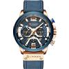 CURREN Orologio da polso da uomo, al quarzo, analogico, calendario, alla moda, impermeabile, con cinturino in pelle, Blu, Cronografo