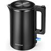 Aigostar - Bollitore elettrico a doppia parete da 1,8 L, bollitore acqua elettrico in acciaio inossidabile, Spegnimento Automatico e Protezione dall'ebollizione a secco, 2200W, BPA Free, Nero