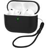 AOOSU Custodia Compatibile con AirPods 3 Pro, Custodia Protettiva per AirPods, Bluetooth Scatola per Cuffie Protettiva, Silicone Morbido, Antigraffio, Con Cordino (Nero)