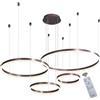 WayLuoung LED Lampadario Metallo | 4 Cerchi 20+40+60+80cm | 100W Lampada Sospensione Soffitto Anelli, Telecomando Dimmerabile 3000-6000K Lampada Sospensione Paralume Acrilico Soggiorno Camera【Marrone】