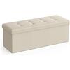 SONGMICS MAZIE Collezione - Cassapanca, Pouf Contenitore, Poggiapiedi Pieghevole da 38 x 110 x 38 cm, Ottomano, Portante 300 kg, per Soggiorno, Camera da Letto, Entrata, Bianco Crema LSF77BE