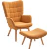 HOMCOM Poltrona Accent con Pouf, Poltrona Relax in Corda, Poltrona con Braccioli in Legno, per Soggiorno, Marrone