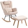 HOMCOM Poltrona a Dondolo con Poggapiedi, Rivestimento in Morbido Pile, Gambe in Legno, Cuscino, Schienale Alto, Sedia a Dondolo, Beige | Aosom Italy