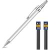 OFFCUP Set Matite Meccaniche, 0.7mm Portamine in Metallo, Art Matite Con 2 Tubo HB Mine per Artista, Studenti, Bambino - Disegno, Scrittura, Schizzi (Argento)