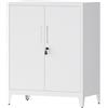 LVSTEEL Armadio Multifunzionale con Serratura, Armadietto 2 Ante, Armadio Ufficio, Dotato di 2 Ripiani Regolabili in Altezza, Bianco, 100×80×40 cm