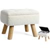 OGEMXU Vanity Stool Sedia con contenitore,Poggiapiedi in velluto Teddy con gambe in legno,Crema