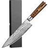 Plys Coltello da cucina damascato, coltello da chef, coltello professionale da 20 cm in vero acciaio damascato a 67 strati con manico in legno