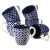 DOWAN Set di Tazze da Caffè, 6 Tazze Grandi in Porcellana da 560 ml, Mug per caffè, latte, tè e cacao, tazza da caffè Blu e Bianca