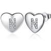 Jrêveinfini Cuore Orecchini Donna Argento 925, Lettera iniziale N Orecchini Bambina Ragazza Anallergici, Orecchini Piccoli Nichel Free Bimba Sposa Brillanti, Regalo Donna Compleanno Bambina
