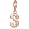 MiniJewelry Ciondolo con numero portafortuna compatibile con braccialetti Pandora 0, 1, 2, 3, 4, 5, 6, 7, 8, 9, 9, gioielli di compleanno per donne, familiari, amici, con zirconia cubica trasparente, oro rosa