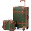 Urecity Set di 4 valigie da viaggio vintage in pelle, leggere, stile retrò, con lucchetto TSA e 8 ruote (S-M-L-XL), verde, S(14)+M(20), Stile vintage