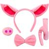 baotongle Set per costume da maiale con orecchie, coda e papillon, rosa, con orecchie di maiale, coda di maiale, coda di maiale, papillon per Halloween, cosplay e feste