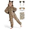 Geehora Costume Leopardo Bambini Set - Tuta Animale con Adesivo Viso, Tatuaggi Corpo e Cerchietto - Costume Carnevale per Bambina e Bambino